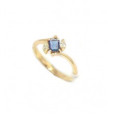 Ring Blue Sapphire 18kt Gold Diamond Diamonds Yellow Natural 18 KT Vintage D198